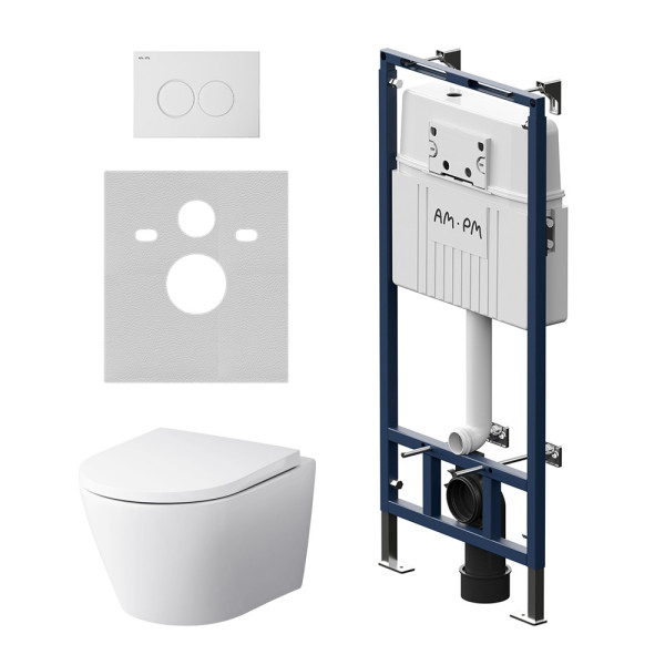 Комплект инсталляция с унитазом AM.PM MasterFit с клавишей L глянц белый c унитазом Sense FlashClean с сиденьем soft-close (IS100101.741701)