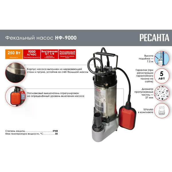 Насос фекальный Ресанта НФ-9000 (77/5/1) Насос фекальный Ресанта НФ-9000 (77/5/1)