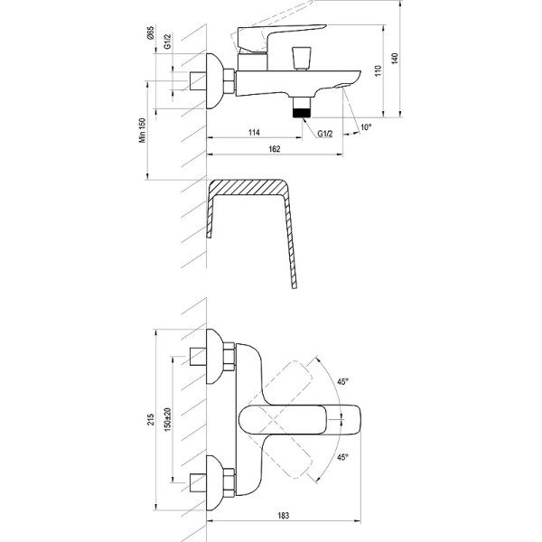 Смеситель для ванны и душа Ravak CL 022.00/150 хром (X070083)