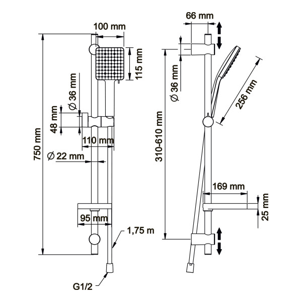 Душевой гарнитур Swedbe Hermes черный (5108B)