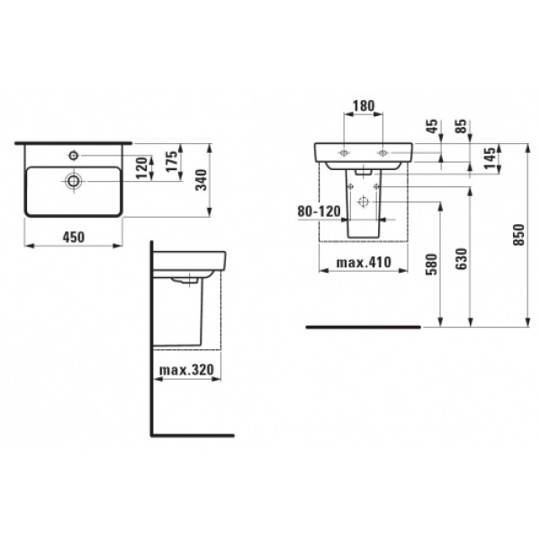 Раковина-мини подвесная Laufen Pro S 450х340х145 (8.1596.1.000.104.1)