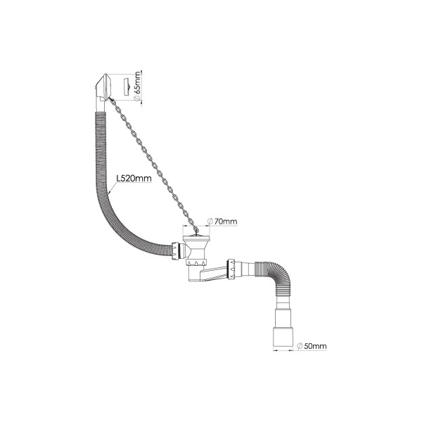 Обвязка для ванны Nova с выпуском 1 1/2"х40 плоский сифон (h=120 мм) с гибкой трубой 1 1/2"х40/50 (с пласт. цепочкой) (1521)