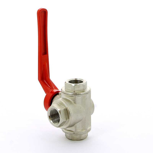 Кран Itap 1/2" шаровый трёхходовой L-порт (красная ручка-рычаг) (1280012L)