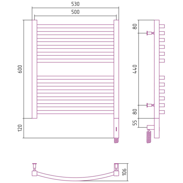 Полотенцесушитель электрический Сунержа Аркус 3.0 600x500 МЭМ правый, хром (00-5705-6050)