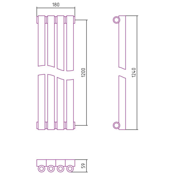 Дизайн-радиатор Сунержа Эстет-0 1200*180 4 секции хром (00-0331-1204)