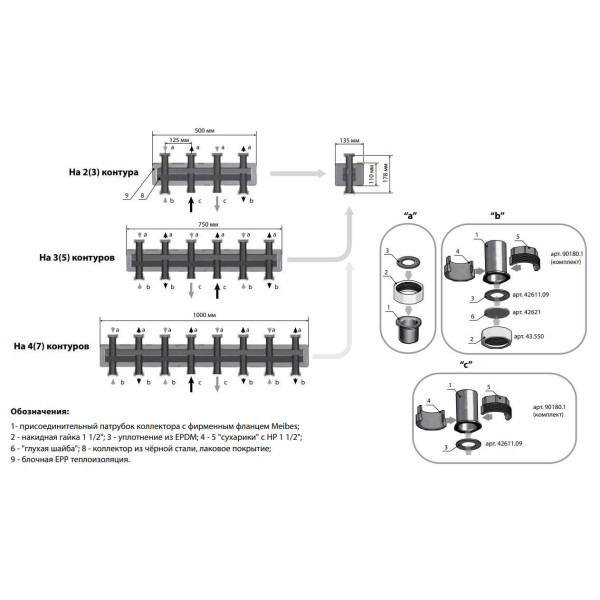 Коллектор распределительный Meibes до 7 отопительных контуров с комплектом кронштейнов (M66301.41RU) Коллектор распределительный Meibes до 7 отопительных контуров с комплектом кронштейнов (M66301.41RU)