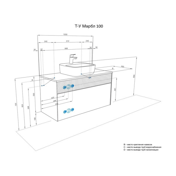 Тумба-умывальник Aquaton 100 Марбл Слэйт\Белый матовый/1A73313KLK010 Раковина Лола 60 (1A2763K4MH4C0)