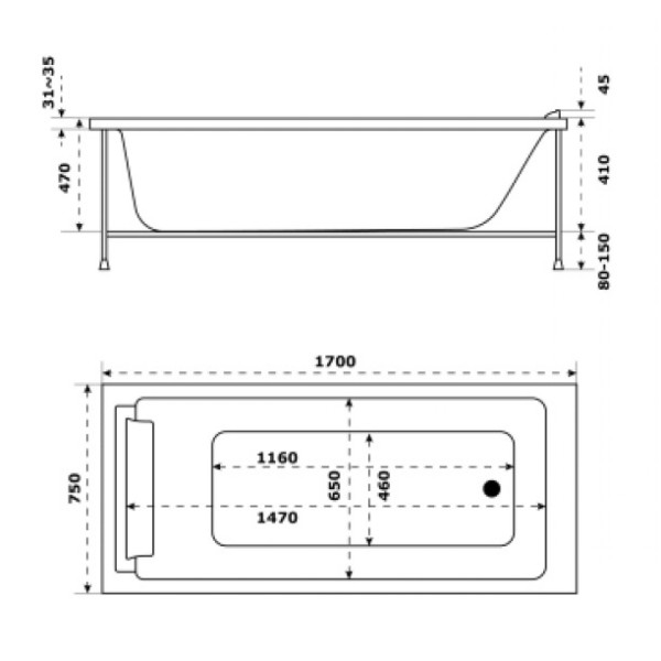 Ванна акриловая Jacob Delafon Spacio 170x75 белая (E6D161RU-00)