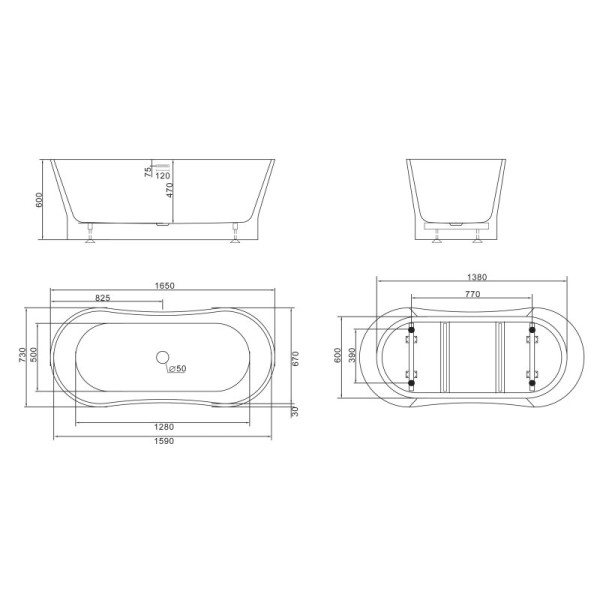 Ванна акриловая Belbagno 165х73 белая (BB406-1650-730)