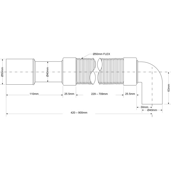 Отвод гофр. переходной McAlpine 40*50 мм. Г-образный (MRMF2E90)