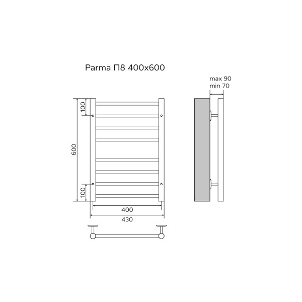 Полотенцесушитель водяной Azario Parma 400x600 хром