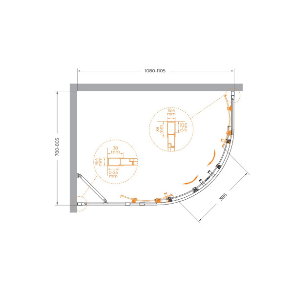 Душевой уголок Cezares Molveno 110x80x195 стекло прозрачное, профиль хром (MOLVENO-RH-2-110/80-C-Cr-IV)