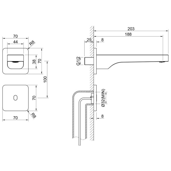 Смеситель для раковины Timo Torne встраиваемый золото матовое (4373/17SM)