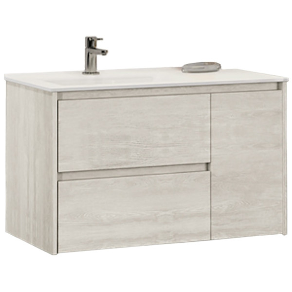 Тумба подвесная с раковиной Comforty Бремен 900x465x555 дуб белый (00004142375)