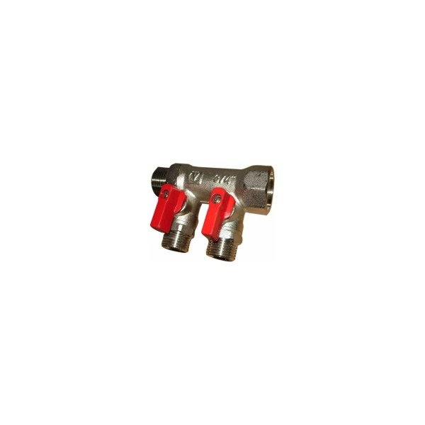 Коллектор 2 отв. с шар. клапанами 1"*1/2" Valtec (никель) красные ручки (VTc.580.N.0602) Коллектор 2 отв. с шар. клапанами 1"*1/2" Valtec (никель) красные ручки (VTc.580.N.0602)