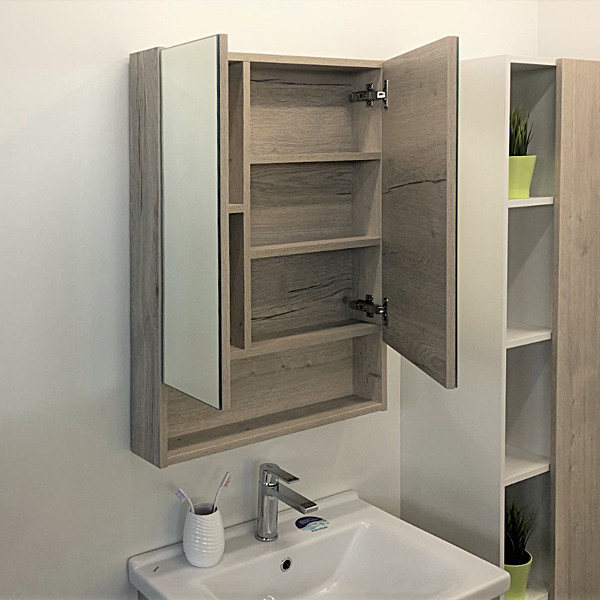 Шкаф зеркальный Comforty Марио 600x800x165 дуб темный матовый (00-00001329)