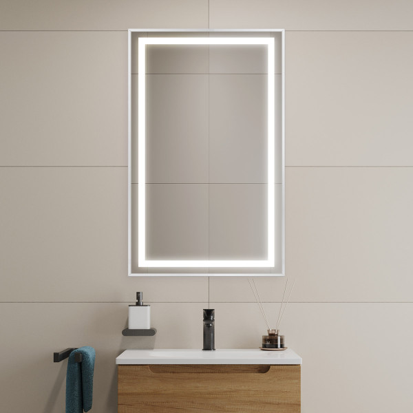 Зеркало BelBagno 500x800x32 в алюминиевой раме со встроенным светильником и сенсорным выключателем по периметру рамы (SPC-KRAFT-500-800-SENS-AL)