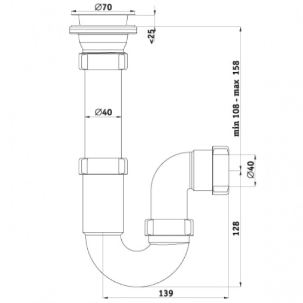 Сифон 40 мм. трубный АНИ с выпуском 1 1/2"*70 мм. АНИ пласт (D0100)