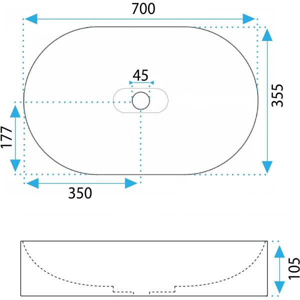 Раковина накладная конгломерат REA Iris grey mat 70x35,5x10,5 серая матовая (REA-U4306)