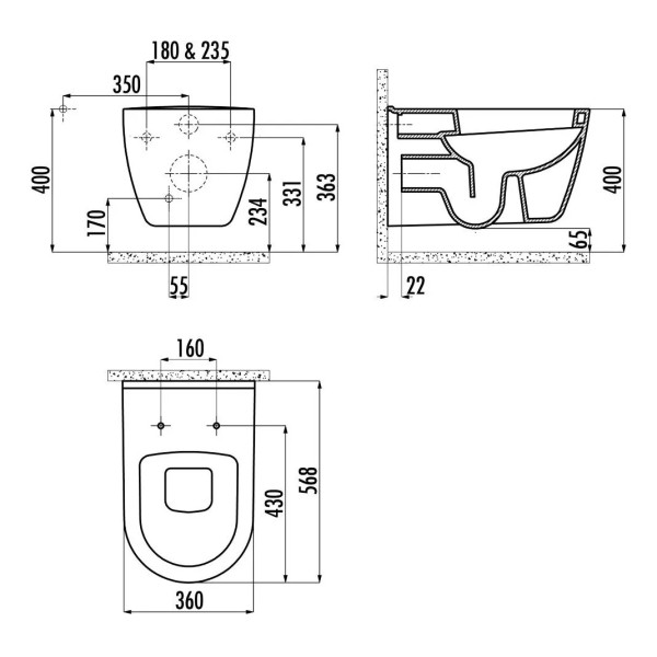 Унитаз подвесной с биде Creavit 36x56,8x33,5 белый (TP328.00000)