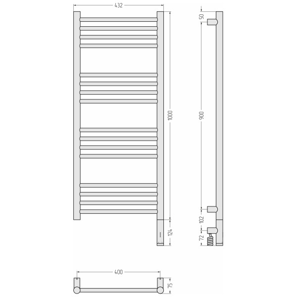 Полотенцесушитель электрический Сунержа Богема 3.1 1000x400 МЭМ провод слева матовый чёрный (31-6005-1040)