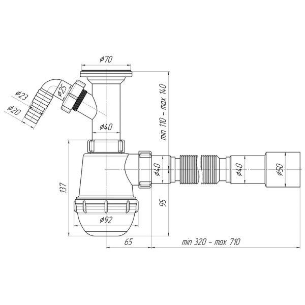 Сифон 40 мм. бутылочный АНИ "Грот" с литым выпуском 1 1/2"*70 мм., отводом для стир.машины, с гибкой трубой 40*40/50 АНИ пласт (A2015) Сифон 40 мм. бутылочный АНИ "Грот" с литым выпуском 1 1/2"*70 мм., отводом для стир.машины, с гибкой трубой 40*40/50 АНИ пласт (A2015)
