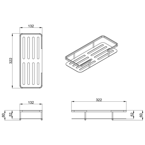Полка прямоугольная одноэтажная хром Azario (AZ-835)