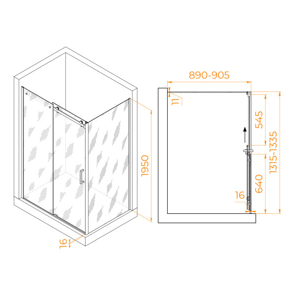 Душевой уголок RGW TO-44 (TO-14 + Z-050-2) 1300x900 стекло прозрачное, профиль хром (02074439-11)