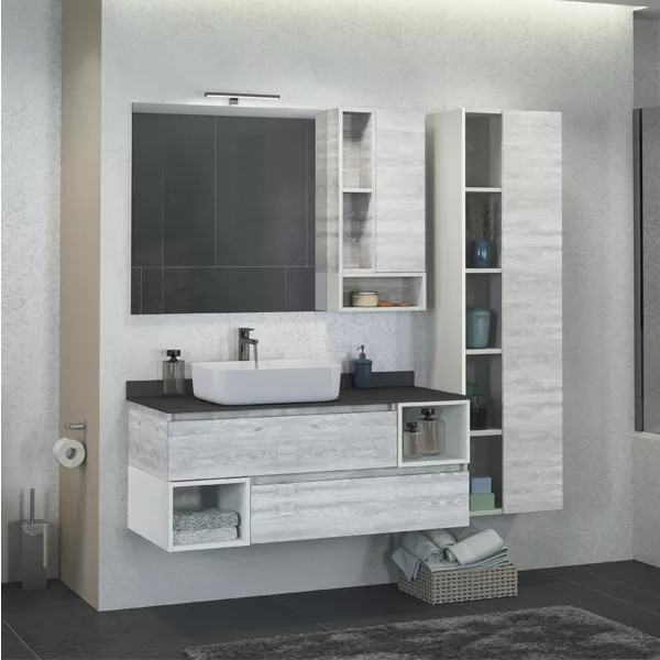 Шкаф зеркальный Comforty Прага 1200x140x800 дуб белый (00004136262)