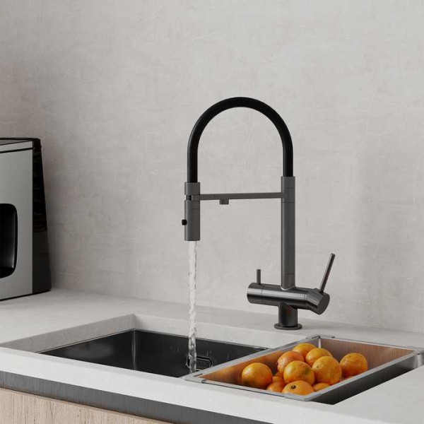 Смеситель для кухни Iddis Ace с фильтром и гибким изливом серый (ACEGMFFi05) Смеситель для кухни Iddis Ace с фильтром и гибким изливом серый (ACEGMFFi05)