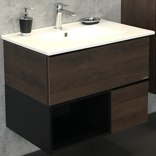 Тумба подвесная с раковиной Comforty Франкфурт 750x465x560 дуб шоколадно-коричневый (00004150531)