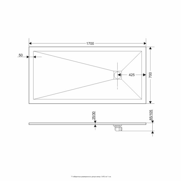 Душевой поддон RGW Stone Tray 70x170 графит\серый (16152717-02)