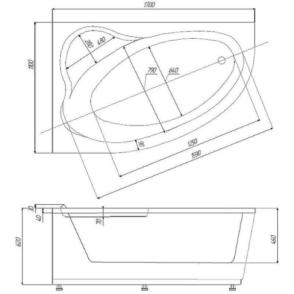 Ванна акриловая Aquatek Фиджи 170x110 левосторонняя белая (FID170-0000006)