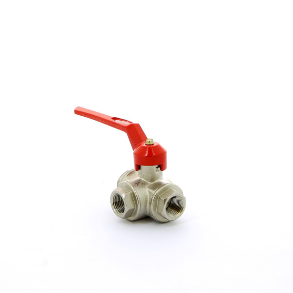 Кран Itap 1/2" шаровый трёхходовой T-порт (красная ручка-рычаг) (1280012T)