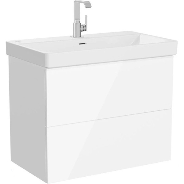 ТУмба подвесная Vitra Metropol Pure 80 см с раковиной c 2мя ящиками, с подсветкой в верхнем ящике, глянцевый белый (67332)