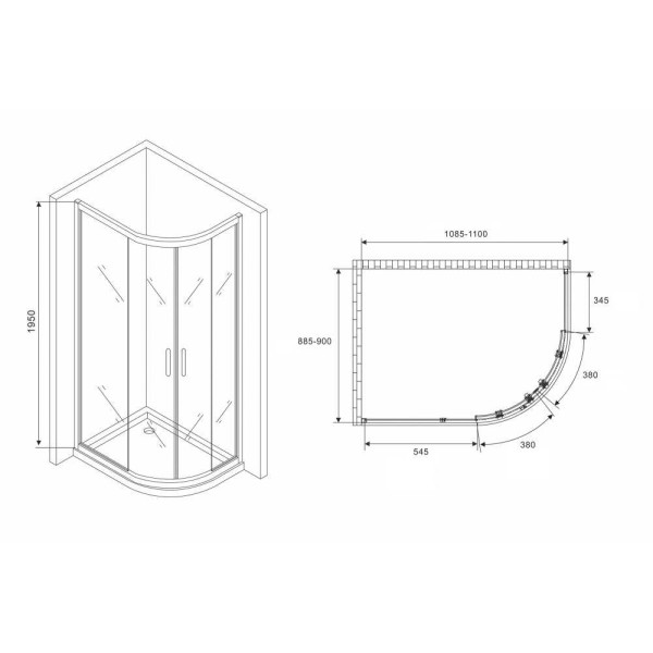 Душевой уголок Abber Schwarzer Diamant 90x110 стекло прозрачное, профиль черный (AG01119B) Душевой уголок Abber Schwarzer Diamant 90x110 стекло прозрачное, профиль черный (AG01119B)