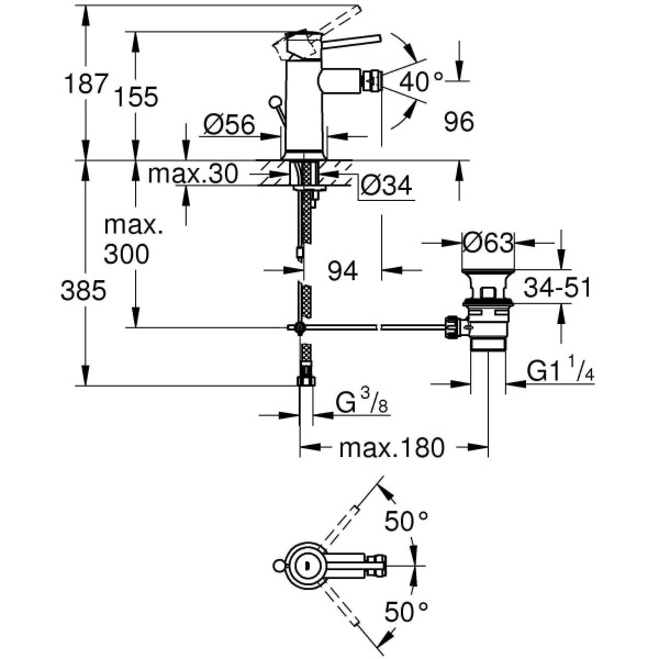Смеситель для биде Grohe Start Classic с донным клапаном (23785000)