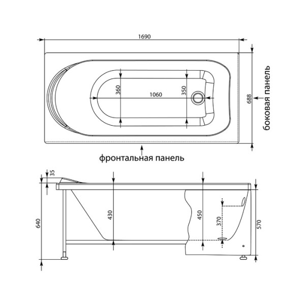 Ванна акриловая Aquanet Nord 170х70 без гидромассажа Ванна акриловая Aquanet Nord 170х70 без гидромассажа