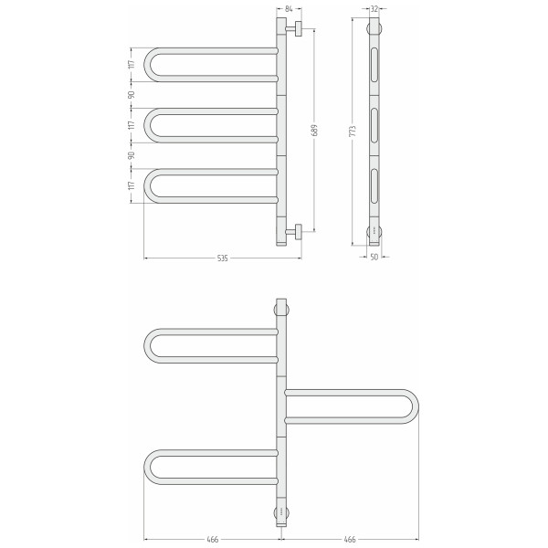 Полотенцесушитель электрический Сунержа Парео 4.0 773x535 провод снизу матовый чёрный (31-0823-0773)