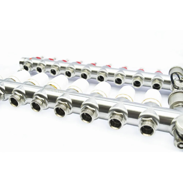 Коллекторная группа 9 отводов 1"*3/4"(18) ЕК с расходомерами Vieir (без кранов, нерж.ст) (VR116-09A)