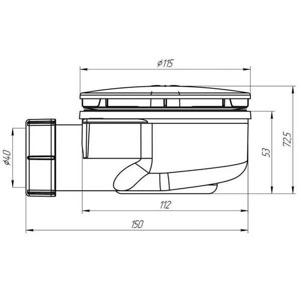 Сифон для душевого поддона АНИ 1 1/2"*90 (h=53 мм.) черный АНИ пласт (E350BL)