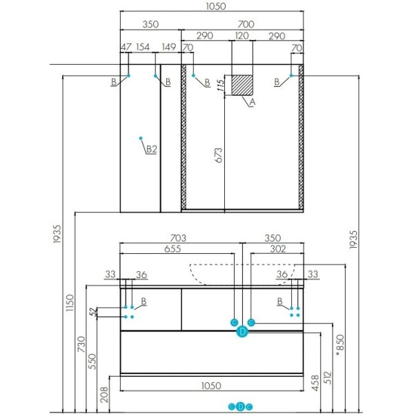 Тумба-умывальник Aquaton Терра 105 Дуб Кантри/Антрацит/1A73313KLK010 Раковина Лола 60 (1A2469K2TEKA0)