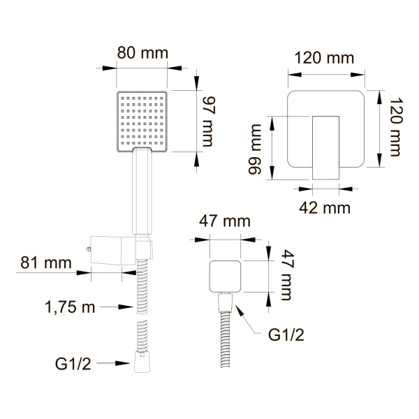 Смеситель для душа встраиваемый Swedbe Platta с душевым комплектом хром (5534)