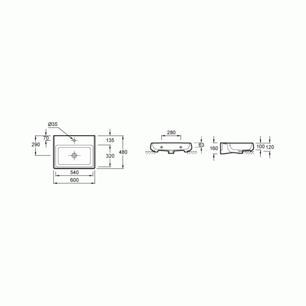 Раковина накладная Jacob Delafon Fit 480х600х120 (E1188-00)