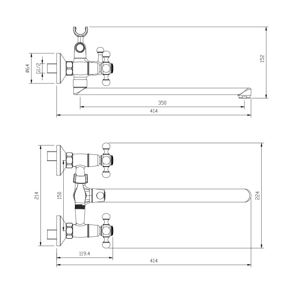 Смеситель для ванны и душа Wesnaart Rassvet хром (RAS02-320)