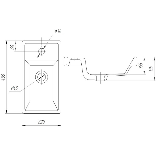 Раковина встраиваемая Универсал Енисей 40 Раковина встраиваемая Универсал Енисей 40