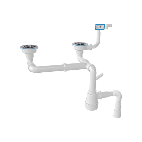 Сифон 40 мм бутылочный двойной разноуровневый Nova 3 1/2"х114 мм с 1-им отв. прямоуг. переливом и гофрой 1 1/2"х40/50 (1197)