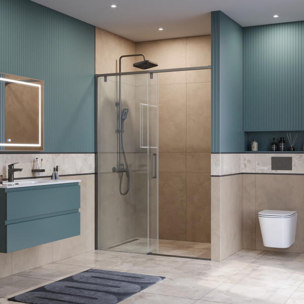 Душевая дверь BelBagno Soft Close-1 140x200 стекло прозрачное, профиль оружейная сталь матовая (SOFT_CLOSE-1-BF-1-140-C-GM)