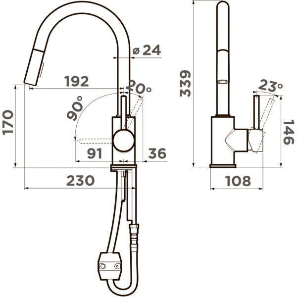 Смеситель для кухни Omoikiri Shinagawa-SB-BN с выдвижным изливом нержавеющая сталь (4994459)