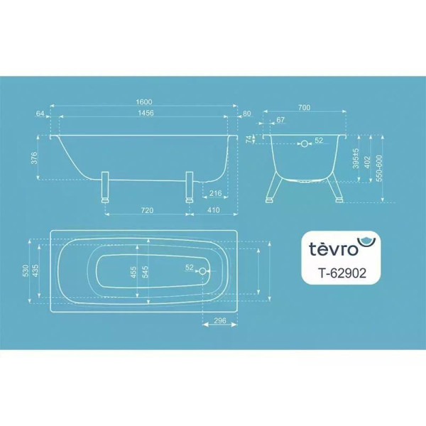 Ванна стальная ВИЗ Tevro 160x70 форма Сома с каркасом ОР-61207 (Т-62902)